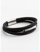 US Polo Assn Bratara de piele cu insertii metalice si aspect impletit - Alb/Negru