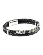 US Polo Assn Bratara impletita din piele cu placuta logo - Negru/Argintiu
