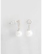 US Polo Assn Cercei drop decorati cu perle sintetice si cristale - Alb/Argintiu