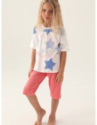 US Polo Assn Pijama cu stele si maneci cazute - Alb/Roz