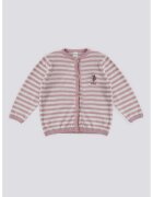 US Polo Assn Pulover cu nasturi si model in dungi - Roz inchis/Alb murdar