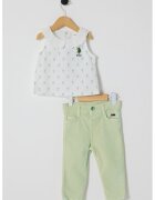 US Polo Assn Set de blugi si tricou cu imprimeu - 2 Piese - Alb optic/Verde fistic