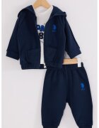 US Polo Assn Set de bluza cu imprimeu - pantaloni sport si hanorac - 3 piese - Alb murdar/Bleumarin