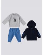 US Polo Assn Set de bluza - hanorac si pantaloni de trening - Gri melange/Bleumarin