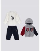 US Polo Assn Set de bluza - hanorac si pantaloni de trening - Rosu/Gri melange/Crem