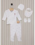 US Polo Assn Set de bluza - pantaloni cu botosei - caciula - bavetica si manusi - 6 piese - Alb/Maro taupe
