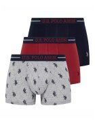 US Polo Assn Set de boxeri din amestec de bumbac cu banda logo in talie - 3 perechi - Visiniu/Gri melange/Bleumarin