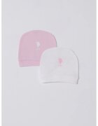 US Polo Assn Set de caciuli de bumbac cu logo - 2 piese - Roz pastel/Alb optic