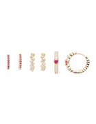 US Polo Assn Set de cercei rotunzi cu cristale - 3 perechi - Auriu/Fucsia