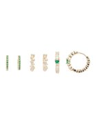 US Polo Assn Set de cercei rotunzi cu cristale - 3 perechi - Auriu/Verde aquamarin