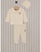 US Polo Assn Set de colanti si camasa cu guler Peter Pan si striatii - 2 piese - Crem