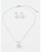 US Polo Assn Set de colier si cercei cu cristale si perle sintetice - Alb/Argintiu