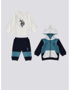 US Polo Assn Set de hanorac - bluza si pantaloni de trening - Alb murdar/Albastru petrol/Bleumarin
