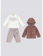 US Polo Assn Set de imbracaminte cu imprimeu - 3 piese - Alb/Roz prafuit