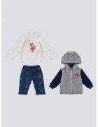 US Polo Assn Set de imbracaminte cu model colorblock - 3 piese - Gri melange/Bleumarin