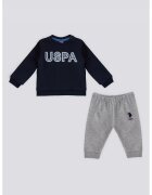 US Polo Assn Set de pantaloni si bluza cu imprimeu logo - Gri melange/Bleumarin