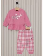 US Polo Assn Set de pantaloni si bluza de bumbac - 2 piese - Alb/Roz pastel