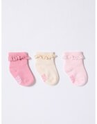 US Polo Assn Set de sosete foarte cu volane - 3 perechi - Fucsia/Roz pastel/Galben pal