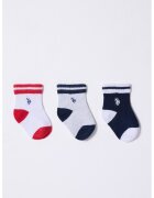 US Polo Assn Set de sosete scurte cu logo - 3 perechi - Albastru inchis/Alb murdar/Gri deschis melange