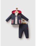 US Polo Assn Set de trening cu fermoar si bluza - 3 piese - Rosu/Alb murdar/Bleumarin
