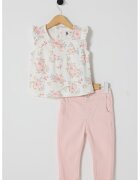 US Polo Assn Set de tricou cu imprimeu floral si pantaloni scurti - 2 Piese - Roz pastel/Alb murdar