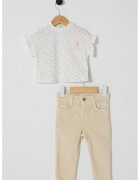 US Polo Assn Set de tricou cu imprimeu si pantaloni - 2 Piese - Alb murdar/Bej deschis