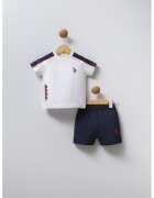 US Polo Assn Set de tricou polo de bumbac si pantaloni scurti - 2 piese - Alb murdar/Bleumarin
