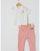 US Polo Assn Set de tricou polo si blugi - 2 Piese - Roz somon/Alb murdar