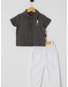 US Polo Assn Set de tricou polo si pantaloni - 2 Piese - Alb optic/Gri antracit