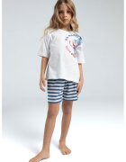 US Polo Assn Trening lejer de bumbac cu pantaloni scurti si imprimeu - Alb/Albastru pastel/Portocaliu persan