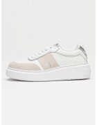Valentino Pantofi sport de piele si piele intoarsa cu logo - Alb/Grej