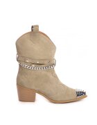 Vanilla Botine cowboy din piele intoarsa - cu aplicatii metalice si tinte Odyssey - Bej