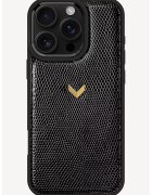 VELANTE OFFICIALE Husa unisex de telefon din piele cu imprimeu solzi de soparla iPhone 16 Pro Max Solstice - Negru