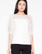 Venaton Bluza dama - bej - maneci 3/4 - top transparent cu puncte - poliester