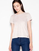Venaton Bluza dama bej - maneci scurte din piele intoarsa - decolteu semicircular - fermoar decorativ auriu