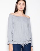 Venaton Bluza dama gri - bumbac - maneca lunga - model lejer cu pliuri