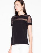 Venaton Bluza dama - neagra - cu maneci scurte - decolteu semicircular - material de calitate -