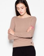 Venaton Bluza dama - scurta - cu maneci lungi - decupaj spate - culoare bej - material viscoza