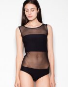 Venaton Body transparent - decolteu semicircular - negru - poliester -