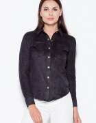 Venaton Camasa dama lunga - neagra - din piele intoarsa - cu nasturi metalici - 95% poliester - 5% elastan