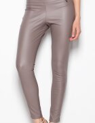 Venaton Pantaloni dama eleganti - bej - imitatie de piele - cu fermoar lateral -