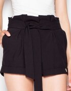Venaton Pantaloni scurti dama cu talie inalta - buzunare laterale - negru - poliester