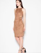 Venaton Rochie de seara maro - imitatie piele de caprioara - decupaje talie - elastan 5%