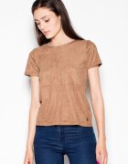 Venaton Tricou dama piele intoarsa - maneci scurte - decolteu semicircular - maro
