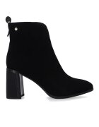 VENEZIA Botine negre din piele intoarsa cu toc decorativ si detalii aurii MARIMEA