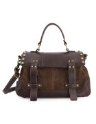 VENEZIA Geanta crossbody dama piele intoarsa - maro - 21x35x15cm - 5 buzunare interioare - curea detasabila max 114cm