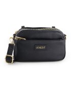 VENEZIA Geanta crossbody dama piele naturala - neagra - 12x20x6cm - cu 2 buzunare interioare - curea detasabila max 128cm