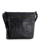 VENEZIA Geanta crossbody dama piele naturala - neagra - 3 buzunare interioare - 4 buzunare exterioare - 26x30x9cm