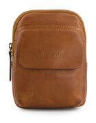 VENEZIA Geanta crossbody din piele naturala cu detaliu logo stantat - Maro