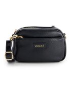 VENEZIA Geanta crossbody piele lacuita - neagra - 12x20x6cm - cu 2 buzunare interioare - curea detasabila max 128cm